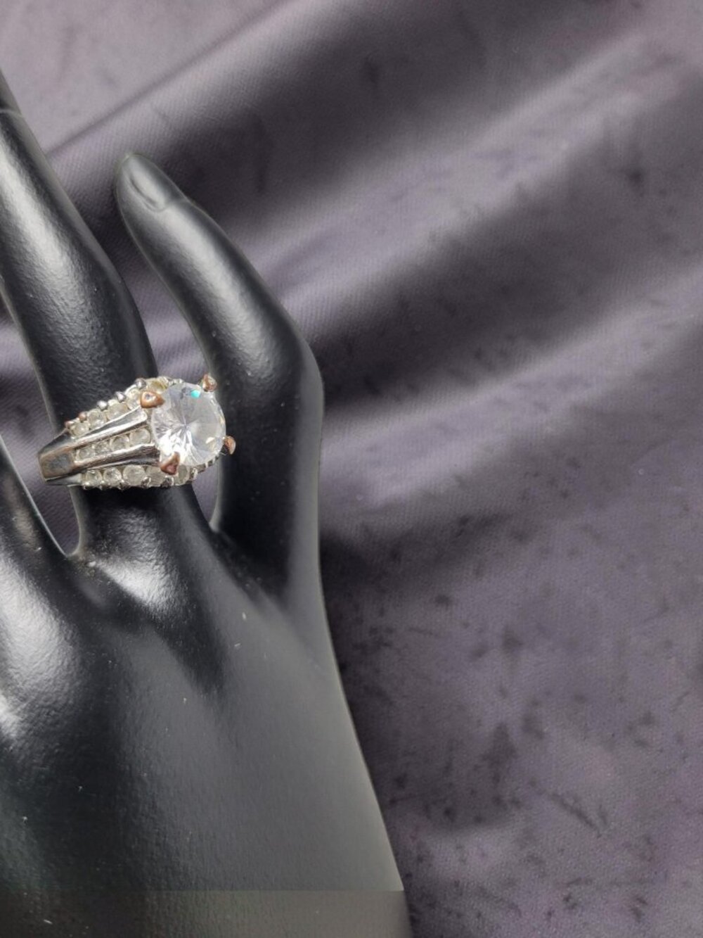 Vintage 1960's Silvertone Center Round Brilliant Cut Chrystal Promise Ring - Picture 4 of 16